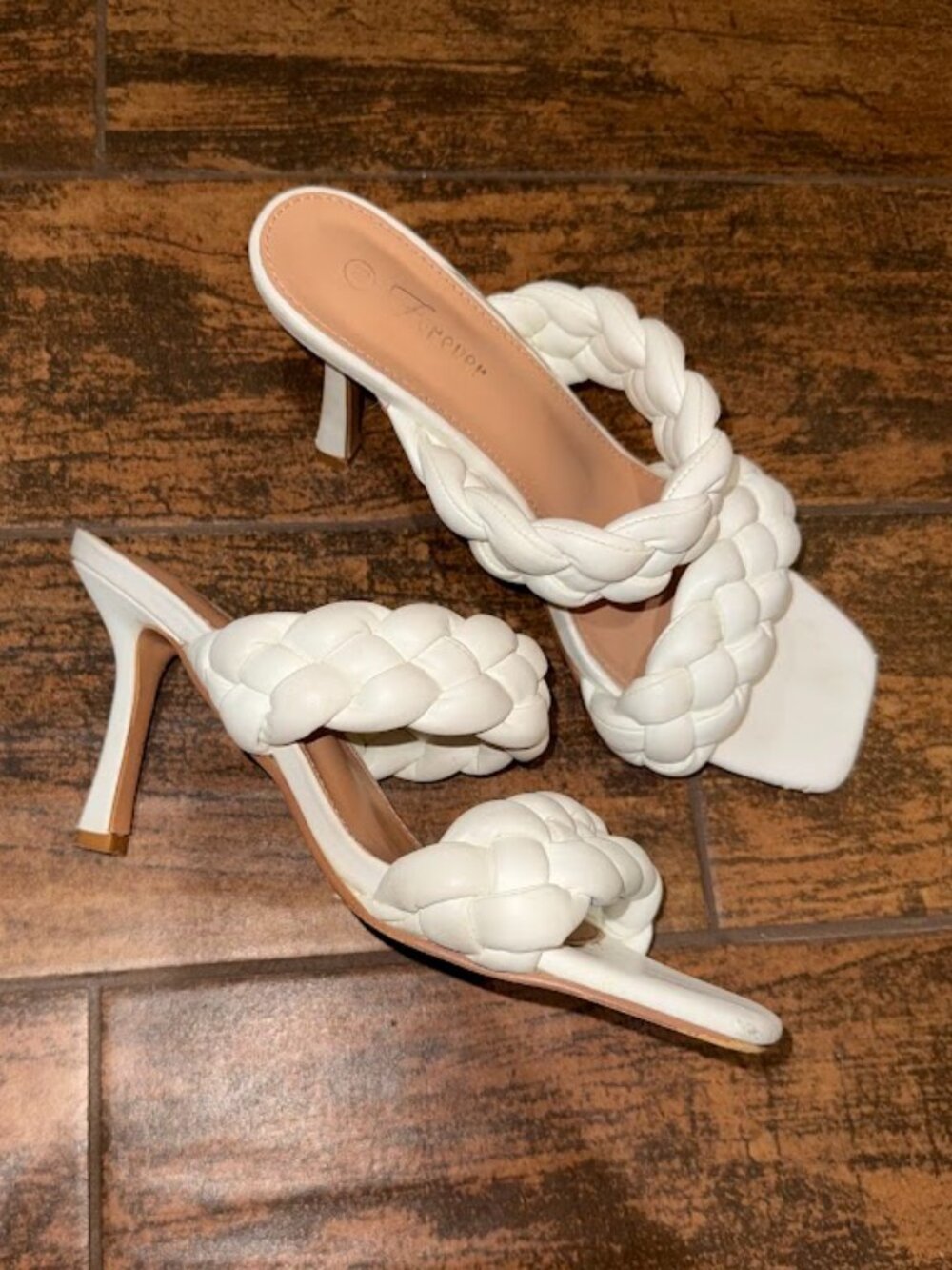 Forever brand white square toe braided heel size 8.5